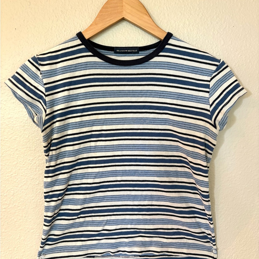 Brandy Melville Navy and White Striped Tee